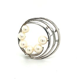 Mikimoto Estate Akoya Pearl Brooch Pin Sterling Silver