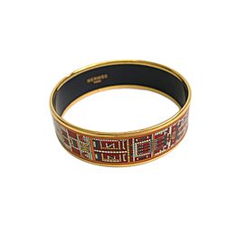 Hermes Enamel Cloisonne Palladium Wide Bangle Bracelet