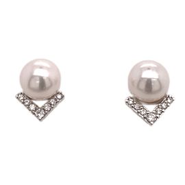 Akoya Pearl Diamond Earrings 14k Gold 9.5 mm 0.45 CTW Certified $3,975