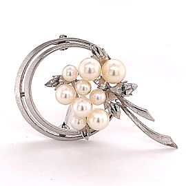 Mikimoto Estate Akoya Pearl Brooch Sterling Silver 6.25 mm 6.8g M245