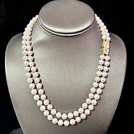 Akoya Pearl Diamond 2-Strand Gold Necklace 7.5 mm 19.25" Certified $9,975