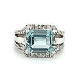 Natural Aquamarine Diamond Ring Size 6 14k White Gold 4.66 TCW Certified $5,975 216190