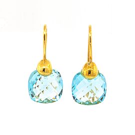 Blue Topaz Checkerboard Briolet Dangle Earrings