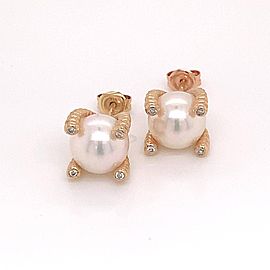 Diamond Akoya Pearl Earrings 14k Yellow Gold 9.35 mm Certified $2,950