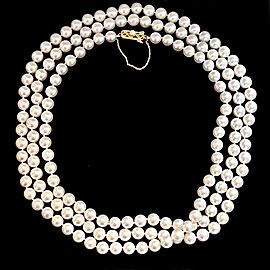 Mikimoto Estate Akoya Pearl Necklace 52" 14k Yellow Gold 8 mm Certified