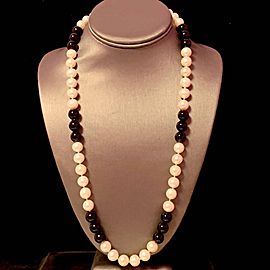 Estate Freshwater Pearl Onyx Necklace 14k Gold 25.25" 10.25 mm Certified $2,275 711264