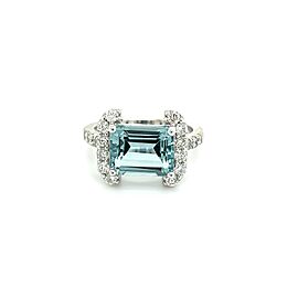 Natural Aquamarine Diamond Ring 6.5 14k white Gold 6.09 TCW Certified $4,690 217095