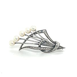 Mikimoto Estate Akoya Pearl Brooch Pin Sterling Silver