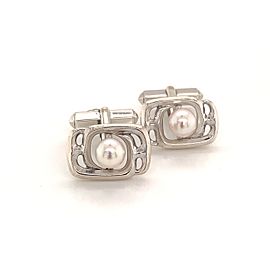 Mikimoto Estate Akoya Pearl Cufflinks Sterling Silver 7 mm 8.91 Grams M215