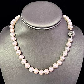 Diamond Akoya Pearl Necklace 14k Gold 17.25" 9.5 mm Certified $10,950 210640