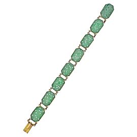 Art Deco Carved Jade Gold Bracelet