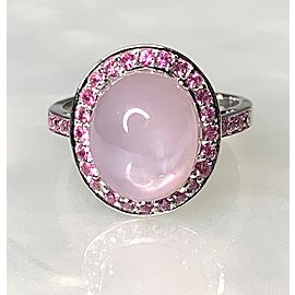 14K White Gold Cabochon Pink Star Sapphire Cocktail ring