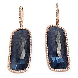 14K Rose Gold 44ct Rose Cut Sliced Blue Sapphire & 0.77ct Diamonds Earrings