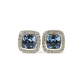 David Yurman Sterling Silver 7mm Blue Topaz and 0.40ct Diamond Petite Albion Earrings Earrings