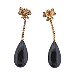 Diamond Onyx Rose Gold Drop Earrings