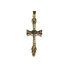 10K Yellow Gold & Green Diamond Cross Pendant