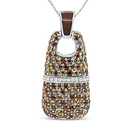 .925 Sterling Silver Brown Enamel 1 Cttw White and Brown Diamonds and 1.5mm Yellow and Orange Sapphire Gemstones Statement 18" Pendant Necklace (Brown and F-G Color, VS1-VS2 Clarity)