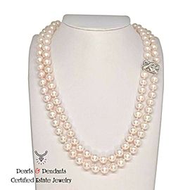 Diamond Akoya Pearl Necklace 8.20 mm 14k Gold 19" 2-Strand Certified $11,950