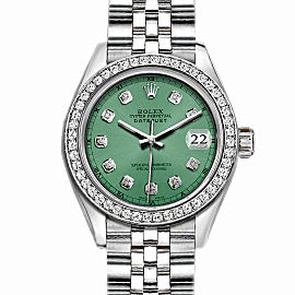 Rolex Datejust Stainless Steel with Custom Bezel and Light Green Dial 36mm Mens Watch