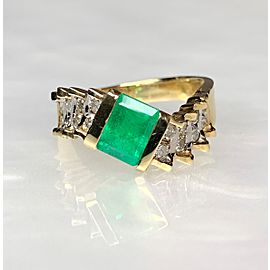 14K Yellow Gold Emerald Cut Emerald Diamond Ring