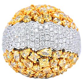 18 Karat White Gold Natural Yellow Diamond Cluster Anniversary Ring Wedding Band