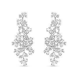 18K White Gold 10 Cttw Round and Pear-Shaped Floral Diamond Dangle Drop Earring (F-G Color, VS1-VS2 Clarity)