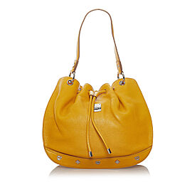 MCM Leather Drawstring Bucket Bag