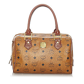 MCM Visetos Leather Boston Bag