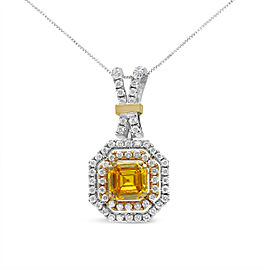 18K White and Yellow Gold 1.75 Cttw Lab Grown Treated Yellow Asscher Center Diamond Halo 18" Pendant Necklace (Yellow/G-H Color, VS1-VS2 Clarity)