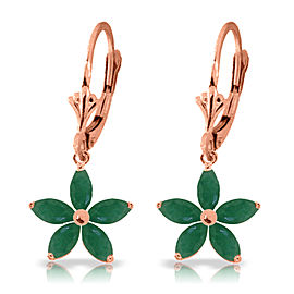 2.8 CTW 14K Solid Rose Gold Leverback Earrings Natural Emerald