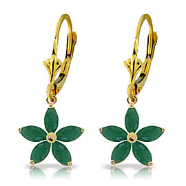 2.8 CTW 14K Solid Gold Leverback Earrings Natural Emerald