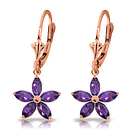 2.8 CTW 14K Solid Rose Gold Leverback Earrings Natural Amethyst