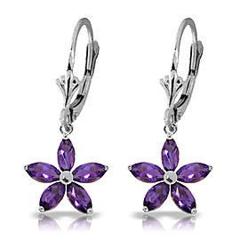 2.8 CTW 14K Solid White Gold Leverback Earrings Natural Amethyst