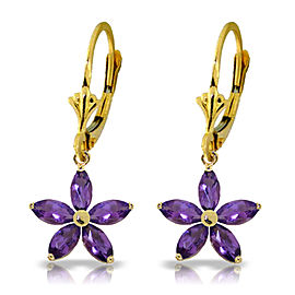 2.8 CTW 14K Solid Gold Leverback Earrings Natural Amethyst