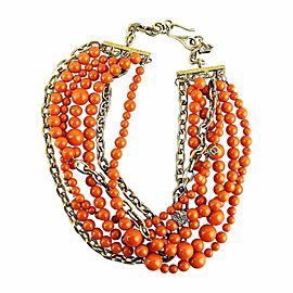 Coral 7 Rows Swarovski Spacers Gold Necklace