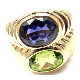 Bulgari 18K Yellow Gold Peridot & Iolite Ring