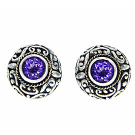 925 Sterling Silver 18k Gold Amethyst Scroll Swirl Bali Stud Earring » E214