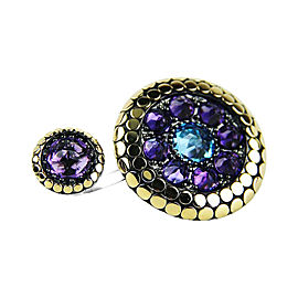 John Hardy Sterling Silver & 18K Yellow Gold Blue Topaz & Amethyst Double Dot Ring Size 7