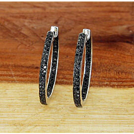 925 sterling Silver All Around Inside Black 0.75 CT Diamond Hoop Earring