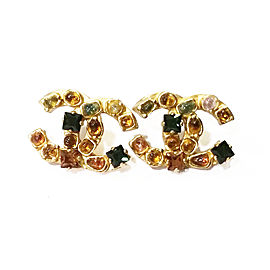 Chanel 18K Gold Plated Gemstones Piercing Earrings