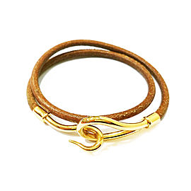 Hermes 18K Gold Plated Hook Palladium Leather Bracelet/Choker