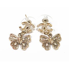 Chanel Rhinestone CC Gold Butterfly Dangle Piercing Earrings