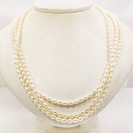 Clasic Triple Strand Fresh Water Pearls 14K Yellow Gold Lock 32.0 Grams 17"