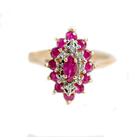 Ruby & Diamonds Ring Marquise shaped 14K Yellow Gold Women's Size 6