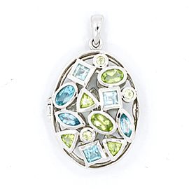 Blue Topaz & Peridot Oval 10K White Gold Pendant 4.8 Grams