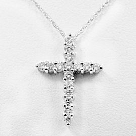 14K White Gold 0.64Ct Diamond Cross Pendant 1.2 Grams GS1 19mm x 14mm