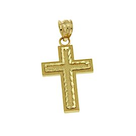 Luxo Solid 14k Yellow Gold 30 mm Height Diamond Cut Cross Pendant