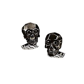 John Hardy Sterling Silver With Black Sapphire Eyes Skull Cufflinks