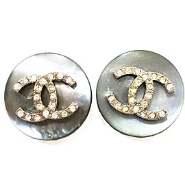 Chanel Dark Grey Mother of Pearl CC Rhinestone Clip on Earrings