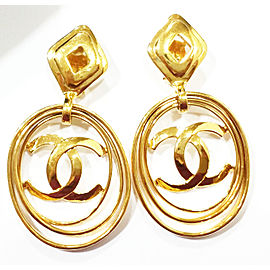 Vintage Chanel 18K Gold Plated Multi Hoop CC Clip On Earrings